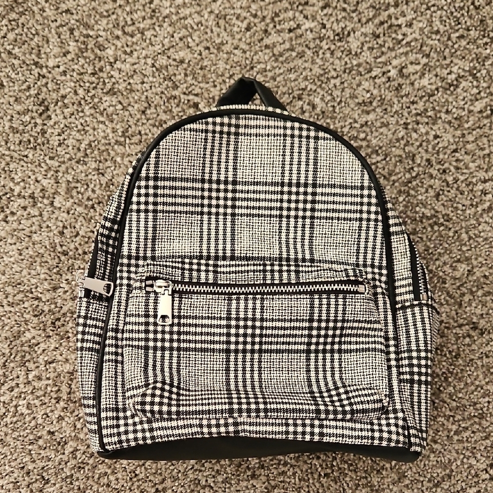 H&M Black and White Small Plaid Backpack Purse